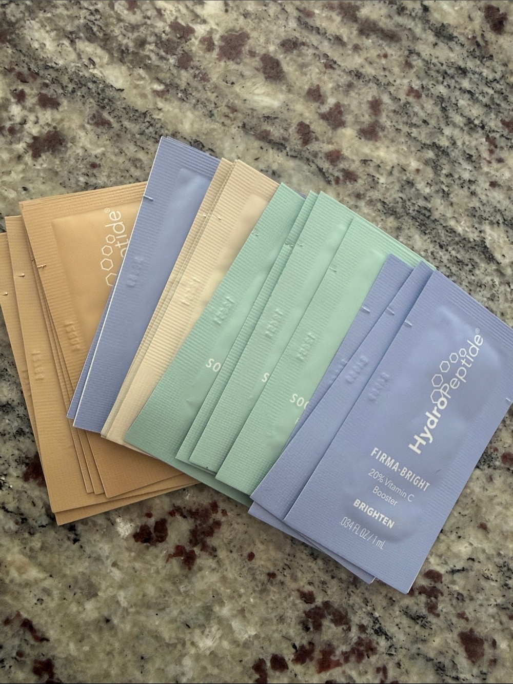 HydroPeptide sample skincare Collection Solar dew, lumapro-c, soothing serum